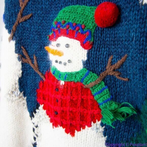Vintage Croft & Barrow Christmas sweater with‎ 3D snowman cardinal, L - Picture 8 of 16